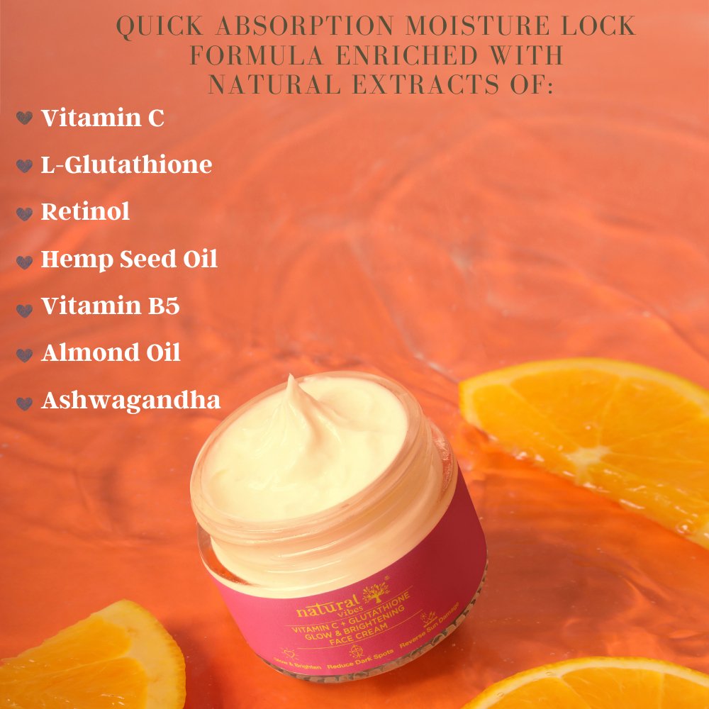Vitamin C + Glutathione Glow Day & Night Cream 50 g – Face Cream by Natural Vibes available on Brown Living™. . SKU: NV_vita_gluta_cream_50g. Img 3.