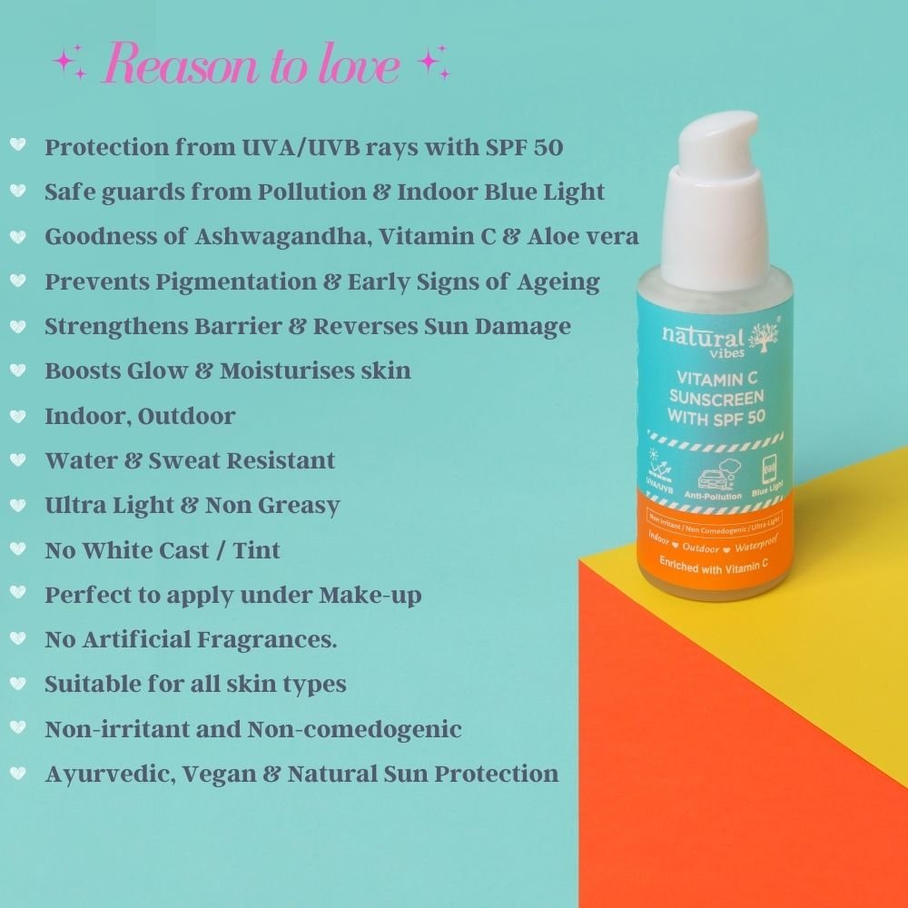 Vitamin C Sunscreen SPF 50 + - UVA/UVB rays, Blue Light & Pollution Protection 50 ml – Sunscreen Lotion by Natural Vibes available on Brown Living™. . SKU: NV_vita_sunscreen_50ml. Img 2.