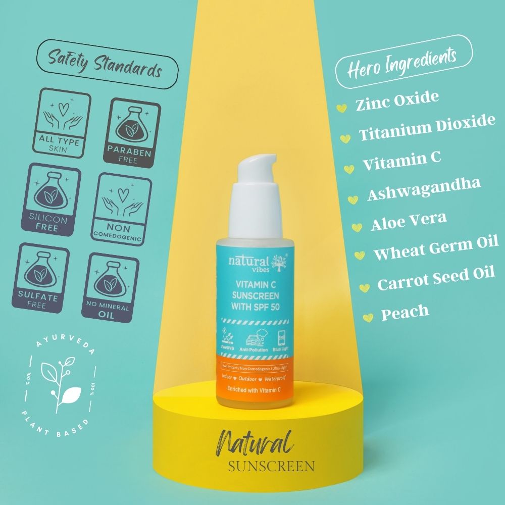 Vitamin C Sunscreen SPF 50 + - UVA/UVB rays, Blue Light & Pollution Protection 50 ml – Sunscreen Lotion by Natural Vibes available on Brown Living™. . SKU: NV_vita_sunscreen_50ml. Img 3.