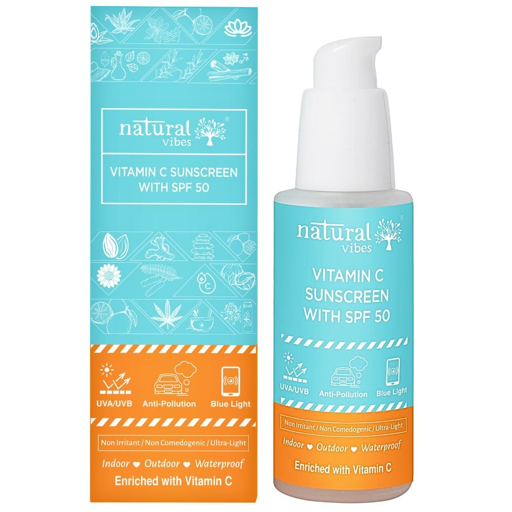 Vitamin C Sunscreen SPF 50 + - UVA/UVB rays, Blue Light & Pollution Protection 50 ml – Sunscreen Lotion by Natural Vibes available on Brown Living™. . SKU: NV_vita_sunscreen_50ml. Img 1.