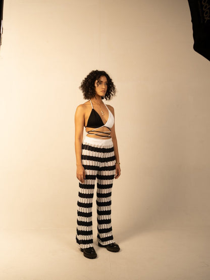 Vitoria Pants - Hand knitted | Straight Pants | White & Blue | Verified Sustainable by Brown Living™