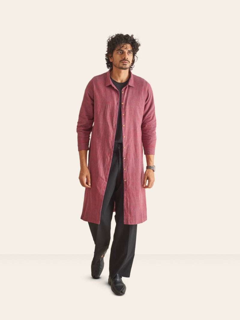 Buy Viva Magenta Handwoven Overlay Kurta Shirt | Shop Verified Sustainable Mens Shirt on Brown Living™