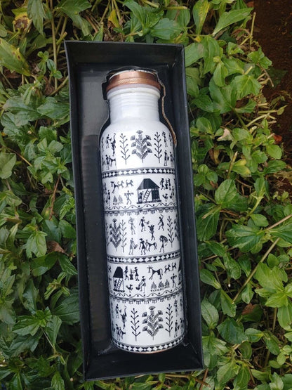 Warli Print Copper Bottle - 950 ml | Verified Sustainable by Brown Living™