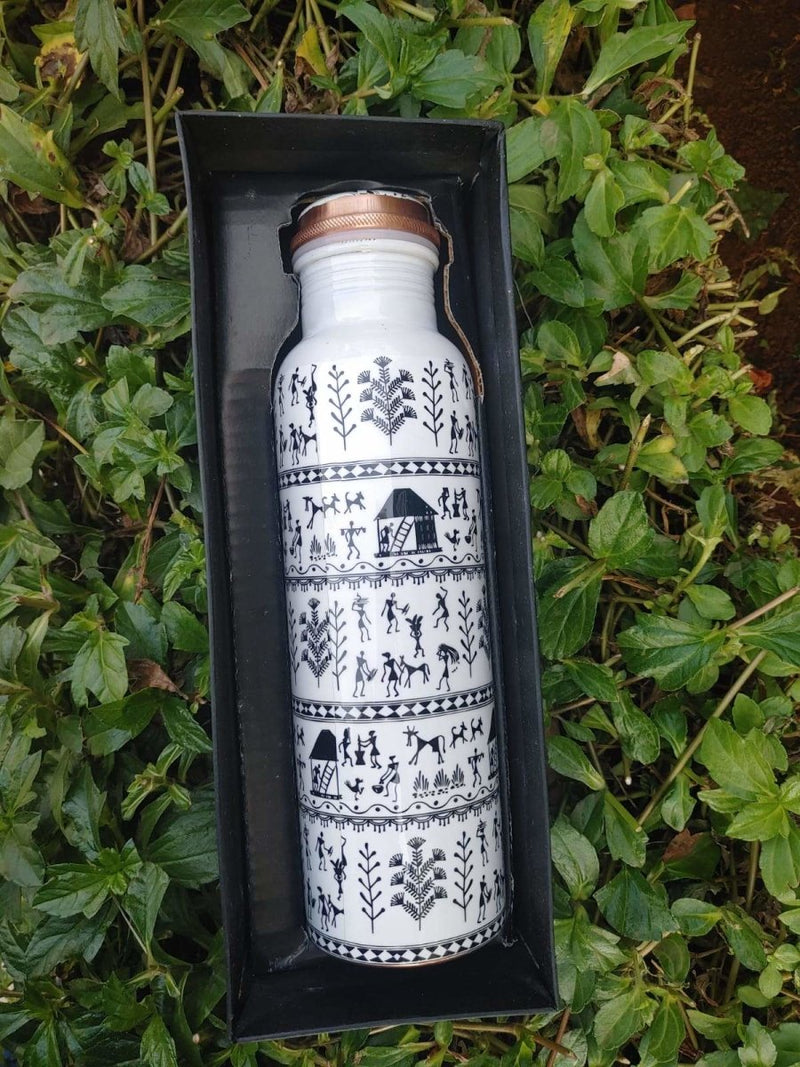 Buy Warli Print Copper Bottle - 950 ml | Shop Verified Sustainable Products on Brown Living