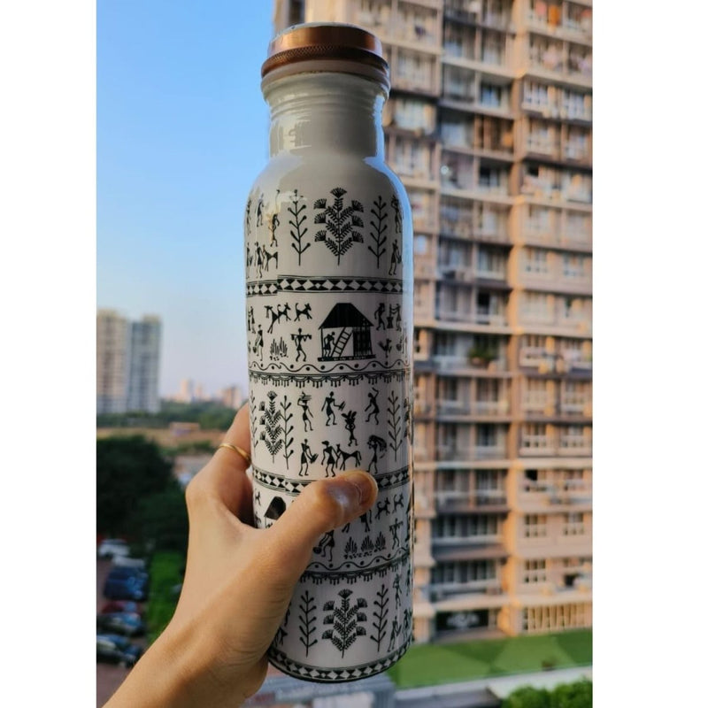 Buy Warli Print Copper Bottle - 950 ml | Shop Verified Sustainable Products on Brown Living