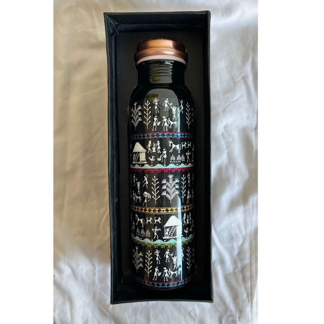 Warli Print Copper Bottle - 950 ml | Verified Sustainable by Brown Living™