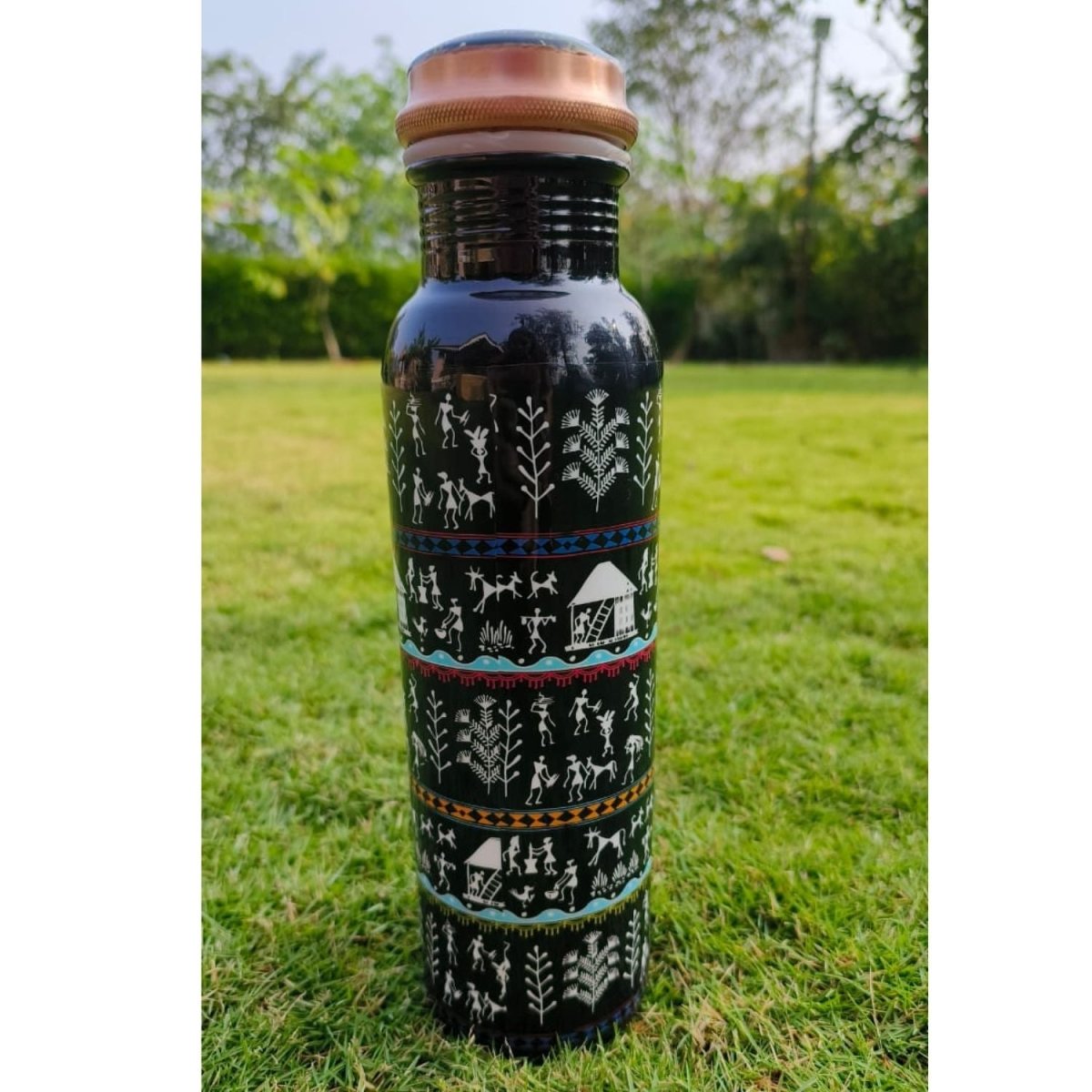 Warli Print Copper Bottle - 950 ml | Verified Sustainable by Brown Living™