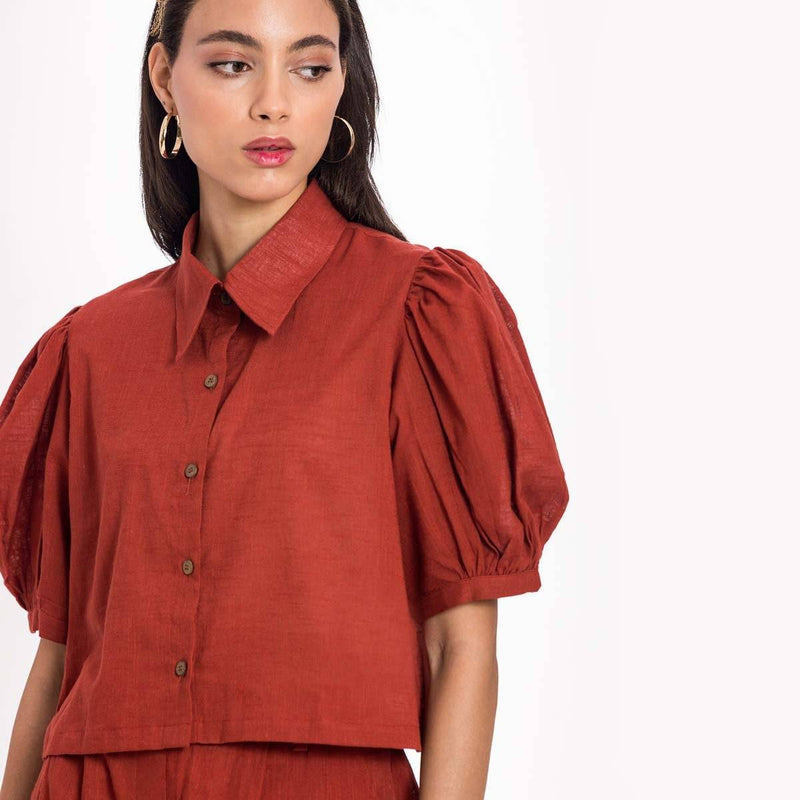 Buy Warm Red Cotton Set | Shop Verified Sustainable Womens Co-Ord Sets on Brown Living™