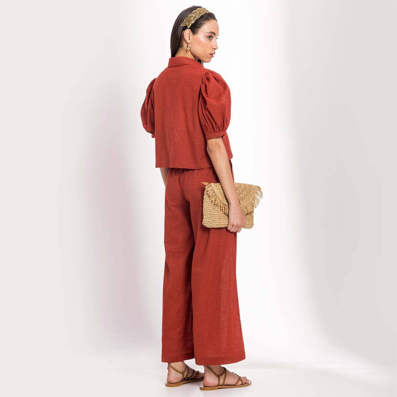 Buy Warm Red Cotton Set | Shop Verified Sustainable Womens Co-Ord Sets on Brown Living™