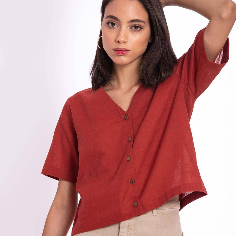 Buy Warm Red Cotton Top | Shop Verified Sustainable Products on Brown Living