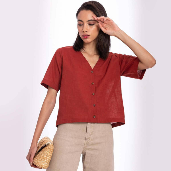 Buy Warm Red Cotton Top | Shop Verified Sustainable Womens Top on Brown Living™