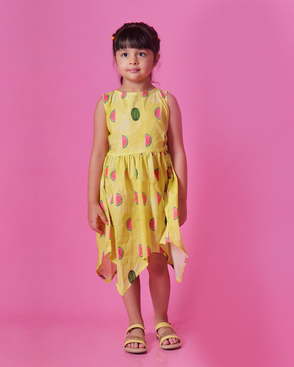Buy Watermelon Splash Handkerchief Hem Dress | Shop Verified Sustainable Kids Frocks & Dresses on Brown Living™