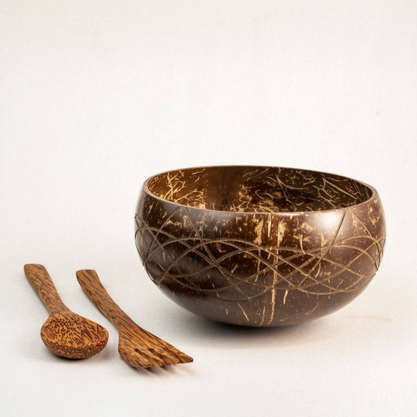 Buy Wave Coconut Bowl - 900 mL, 1 Bowl with Spoon and Fork Brown | Shop Verified Sustainable Plates & Bowls on Brown Living™