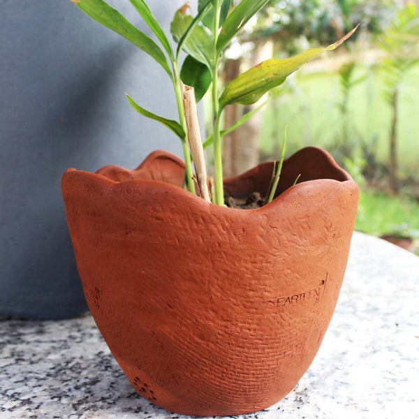 Buy Wavy- Jute Textured Terracotta Planter Set of 2 | Shop Verified Sustainable Products on Brown Living