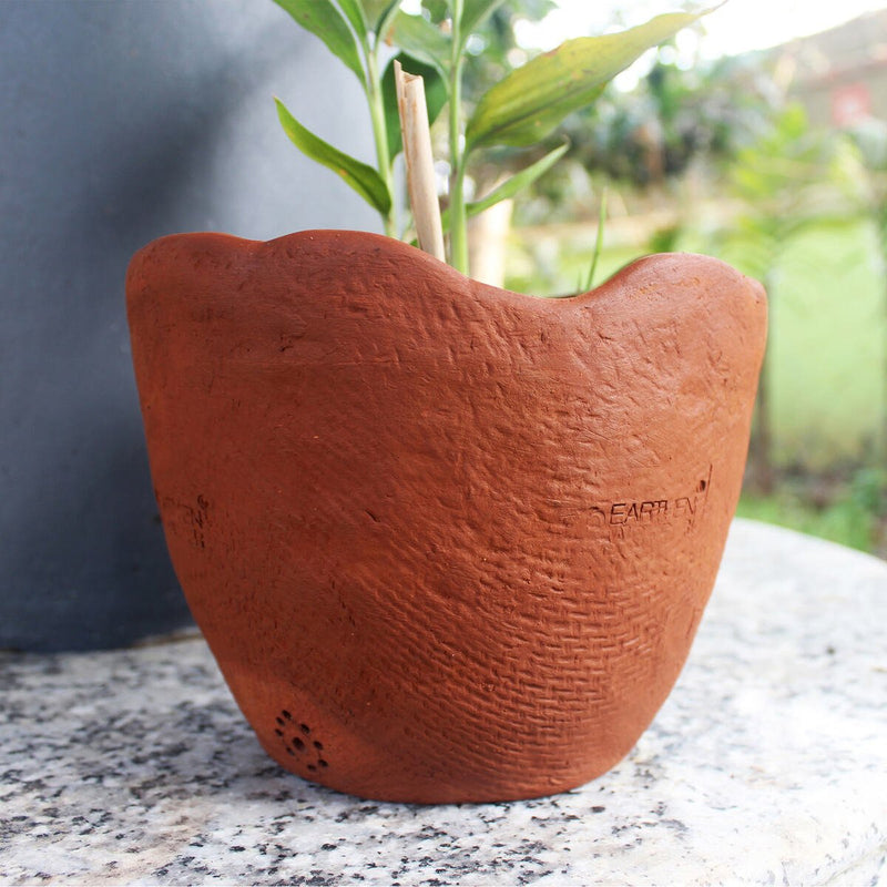 Buy Wavy- Jute Textured Terracotta Planter Set of 2 | Shop Verified Sustainable Products on Brown Living