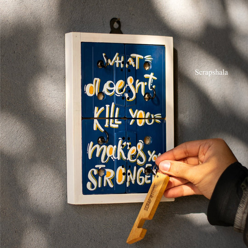 What doesn't kill you makes you stronger | Geet Key Holder | Motivational | Audio Tapes | Upcycled | Scrapshala | Verified Sustainable by Brown Living™