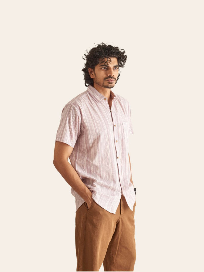 Buy White and Plum Line Cotton Shirt | Shop Verified Sustainable Mens Shirt on Brown Living™