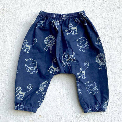 White Angrakha Top with Zoo Print Indigo Pants – Kids Daywear Sets on Brown Living™. SKU: 186 - 06130 - PLN - WHT - ANG+ZOO - ING - PYJ1. Img 3.