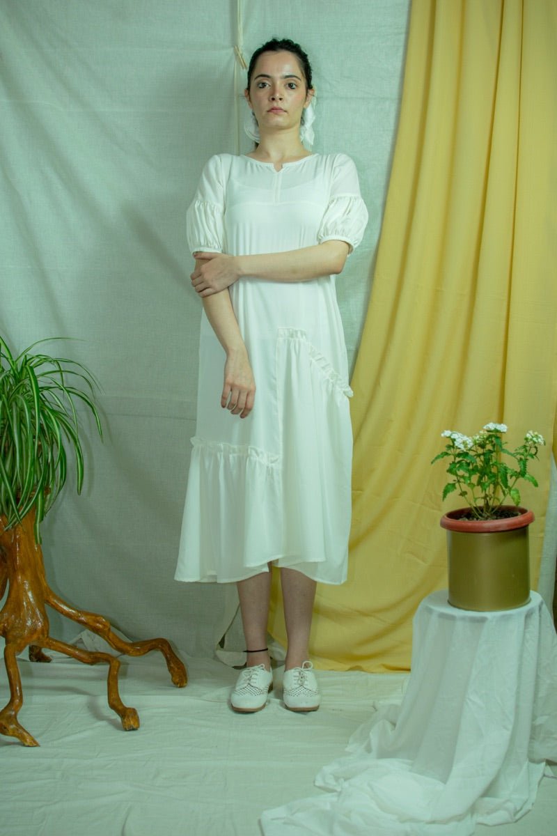 Buy White Bamboo fabric mid calf dress | Shop Verified Sustainable Womens Dress on Brown Living™
