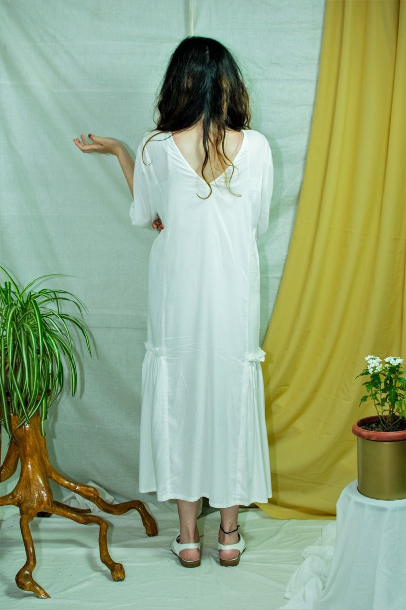 Buy White bamboo fabric V-neck dress | Shop Verified Sustainable Womens Dress on Brown Living™