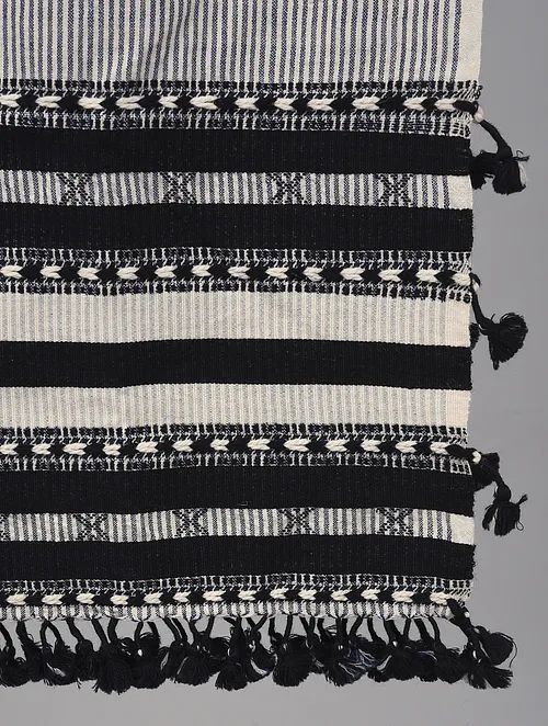 White & Black Handwoven Wool Stole | Verified Sustainable by Brown Living™