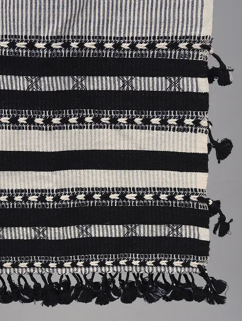 Buy White & Black Handwoven Wool Stole | Shop Verified Sustainable Products on Brown Living