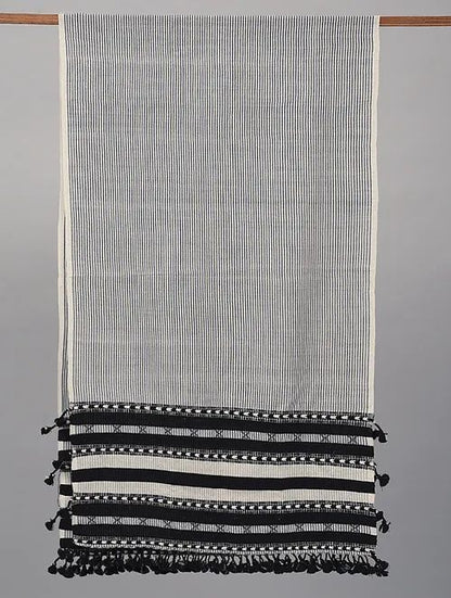 White & Black Handwoven Wool Stole | Verified Sustainable by Brown Living™