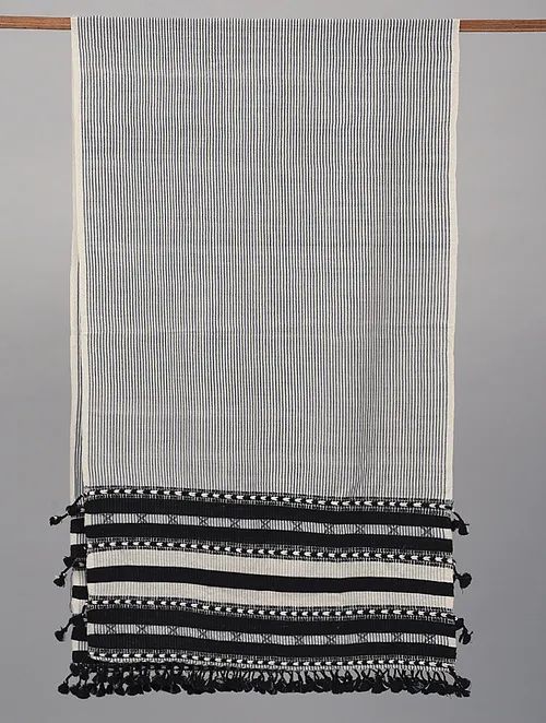 Buy White & Black Handwoven Wool Stole | Shop Verified Sustainable Womens Scarf on Brown Living™