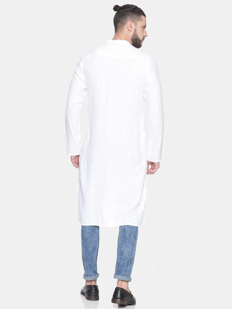 Buy White Colour Slim Fit Hemp Long Kurta | Shop Verified Sustainable Mens Kurta on Brown Living™