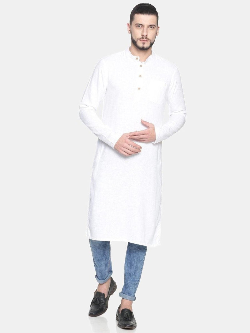 Buy White Colour Slim Fit Hemp Long Kurta | Shop Verified Sustainable Products on Brown Living