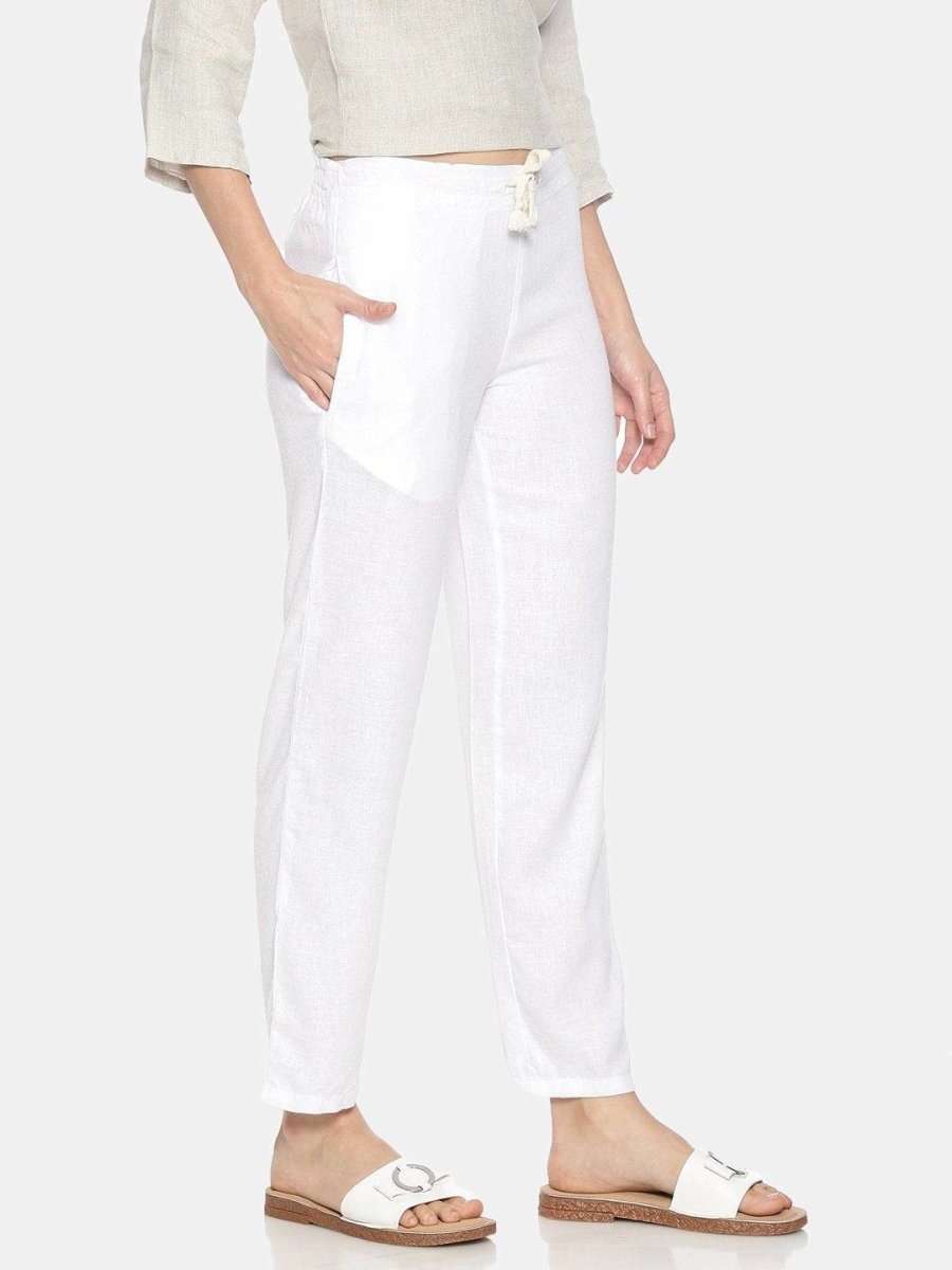 White Colour Solid Lounge Pants For Women
