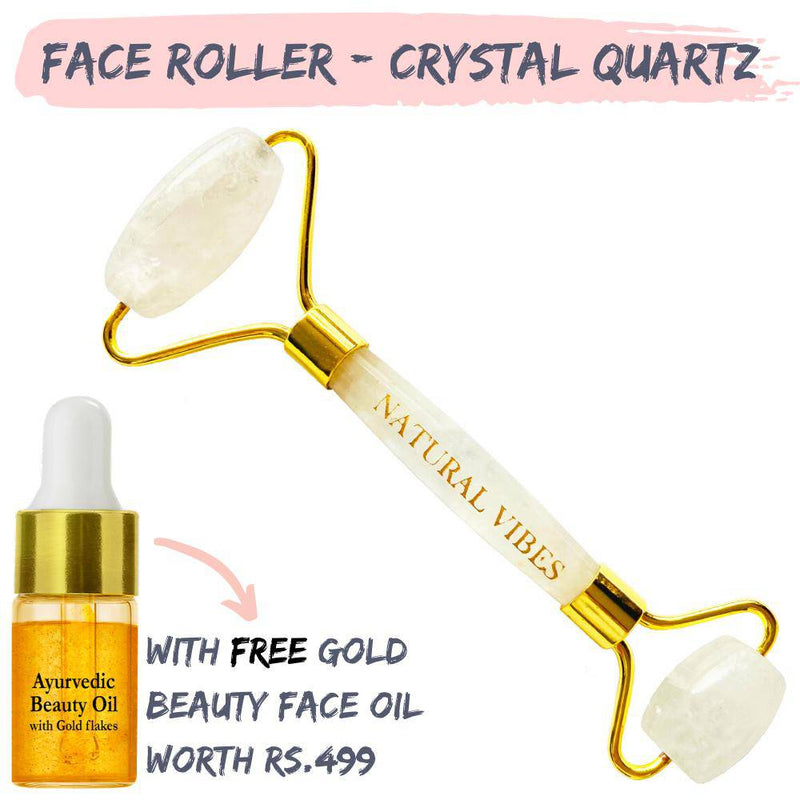 Buy White Crystal Quartz Roller & Massager for Face, Neck and Under eye with FREE Gold Oil | Shop Verified Sustainable Massager on Brown Living™