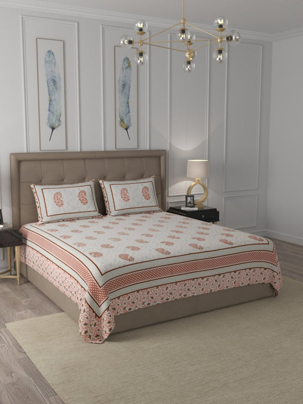 Buy White Elegant Hand Block Paisley Print Cotton Super King Size Bedding Set | Shop Verified Sustainable Bedding on Brown Living™
