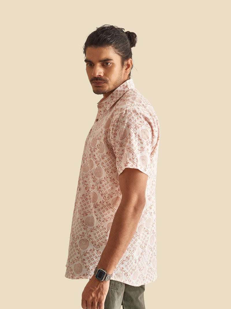 Buy White Ethnic Block Printed Holiday Halfsleeves Cotton Shirt | Shop Verified Sustainable Mens Shirt on Brown Living™