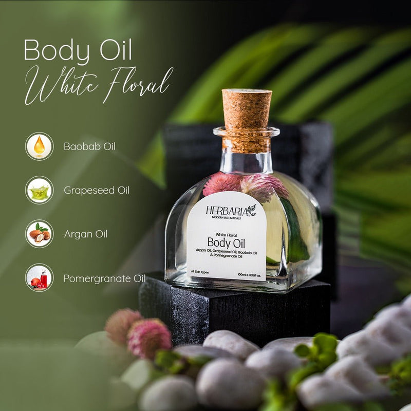 White Floral- 100% Vegan Body Oil- 100ml | Verified Sustainable Body Oil on Brown Living™
