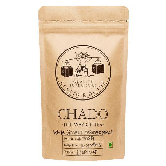 Buy White Ginger Orange Peach Flavoured White Tea - 50g | Shop Verified Sustainable Products on Brown Living