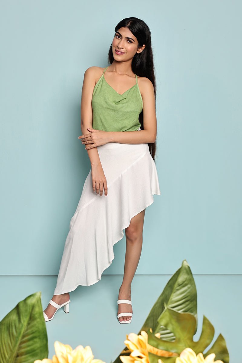 Buy White High Waist Asymmetrical Ruffle Skirt | Shop Verified Sustainable Womens Skirt on Brown Living™
