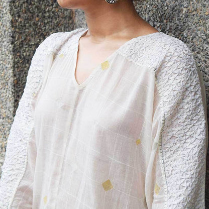 White Jamdani Kimono – Womens Top by Sonica Sarna available on Brown Living™. M - L . SKU: 274 - 14361 - SSD - 133. Img 3.