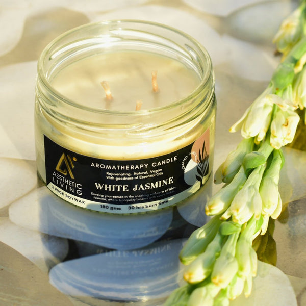 Buy White Jasmine 3 Wick Soy Wax Candle I 30 hr burn, 180 gms | Shop Verified Sustainable Products on Brown Living