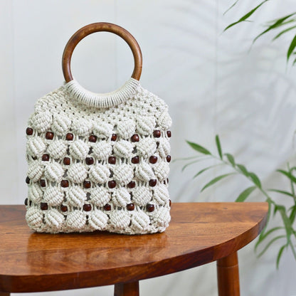 White Magic Ring Handmade Macrame Bag | Verified Sustainable by Brown Living™