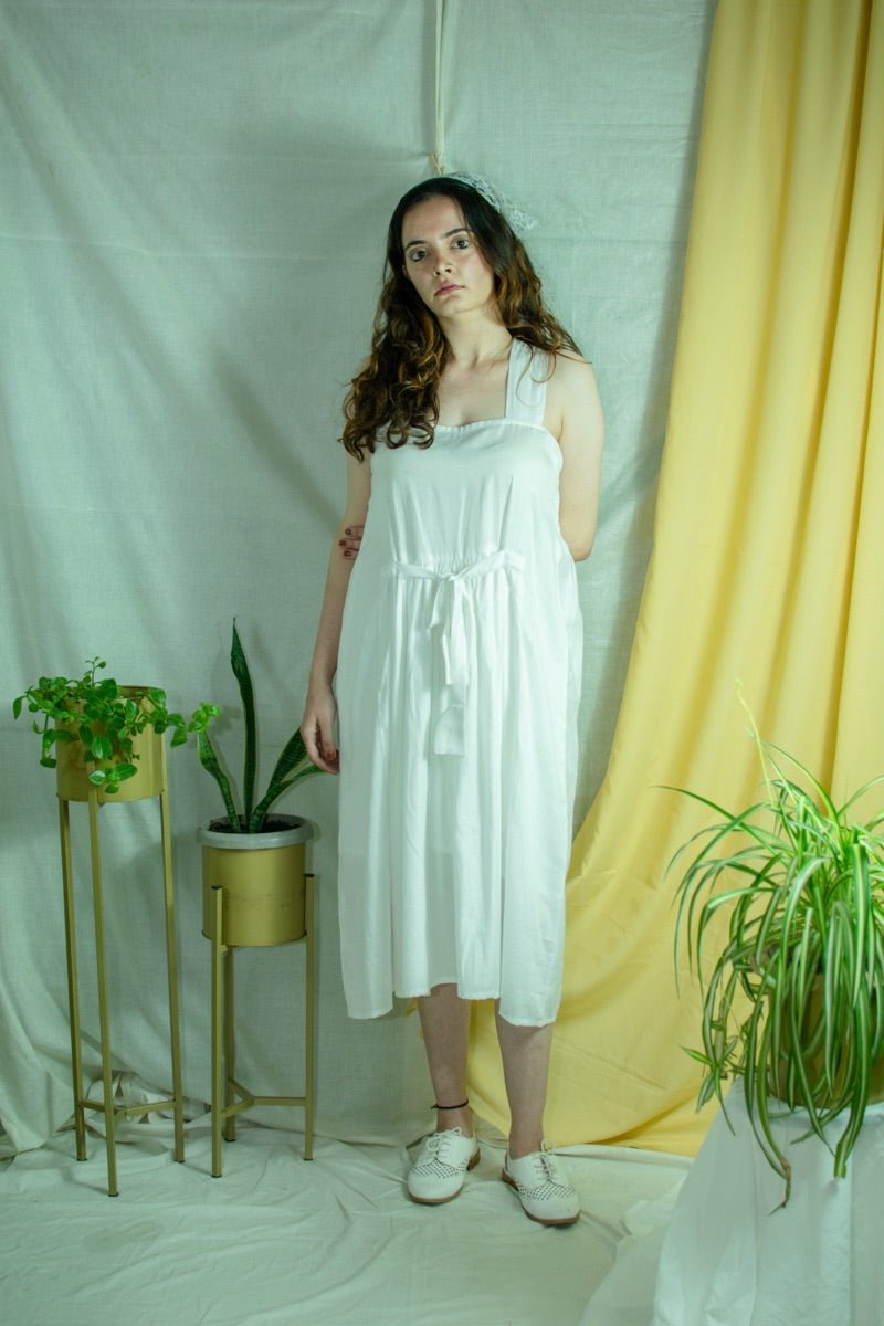 Buy White mid calf belt dress | Shop Verified Sustainable Womens Dress on Brown Living™
