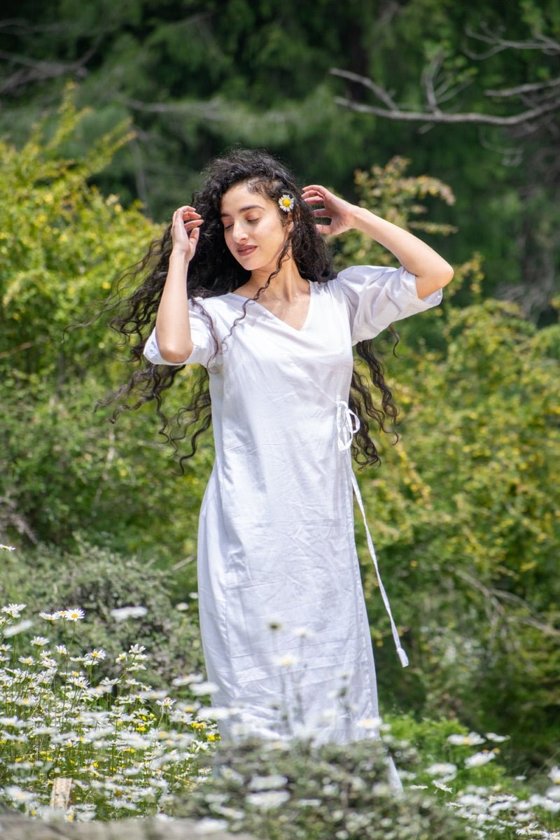 White organic cotton wrap dress | Verified Sustainable by Brown Living™