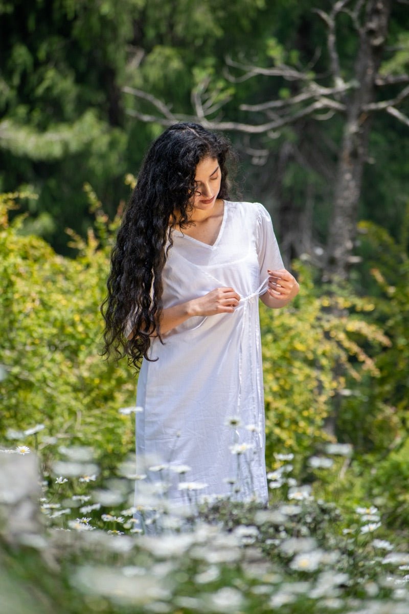 Buy White organic cotton wrap dress | Shop Verified Sustainable Womens Dress on Brown Living™