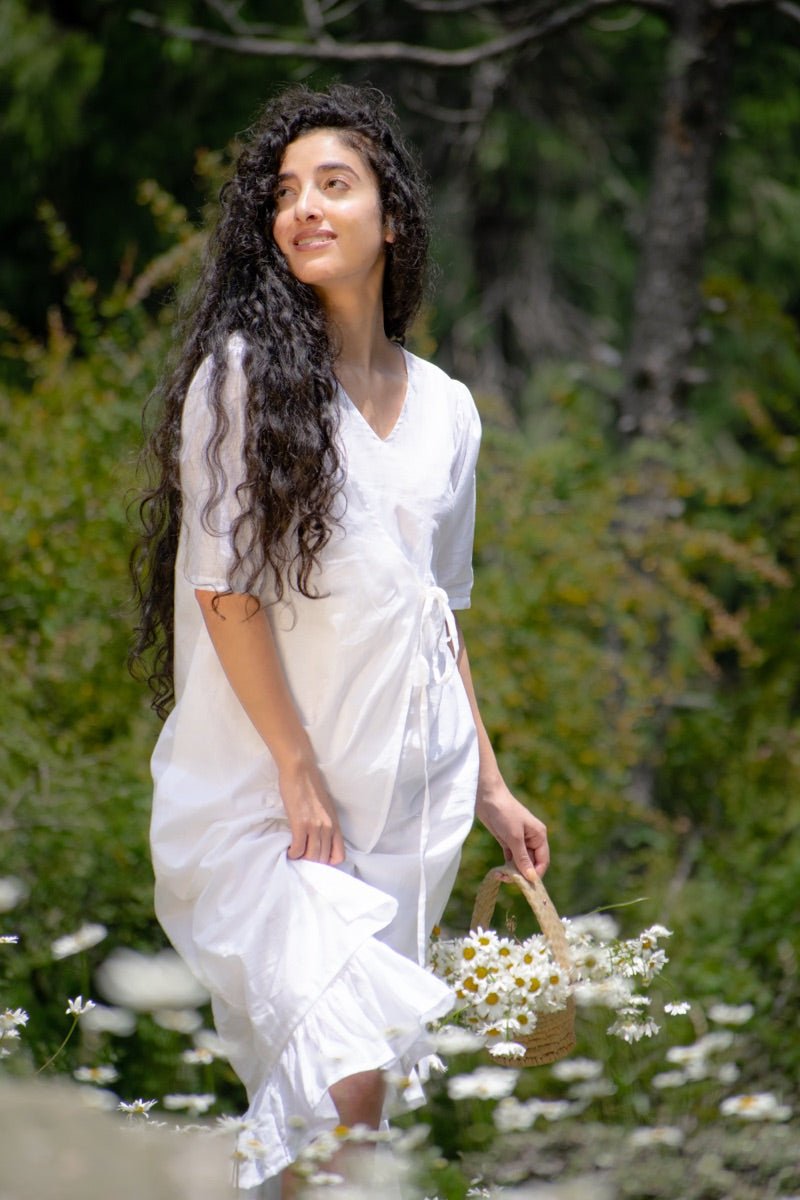 White organic cotton wrap dress | Verified Sustainable by Brown Living™