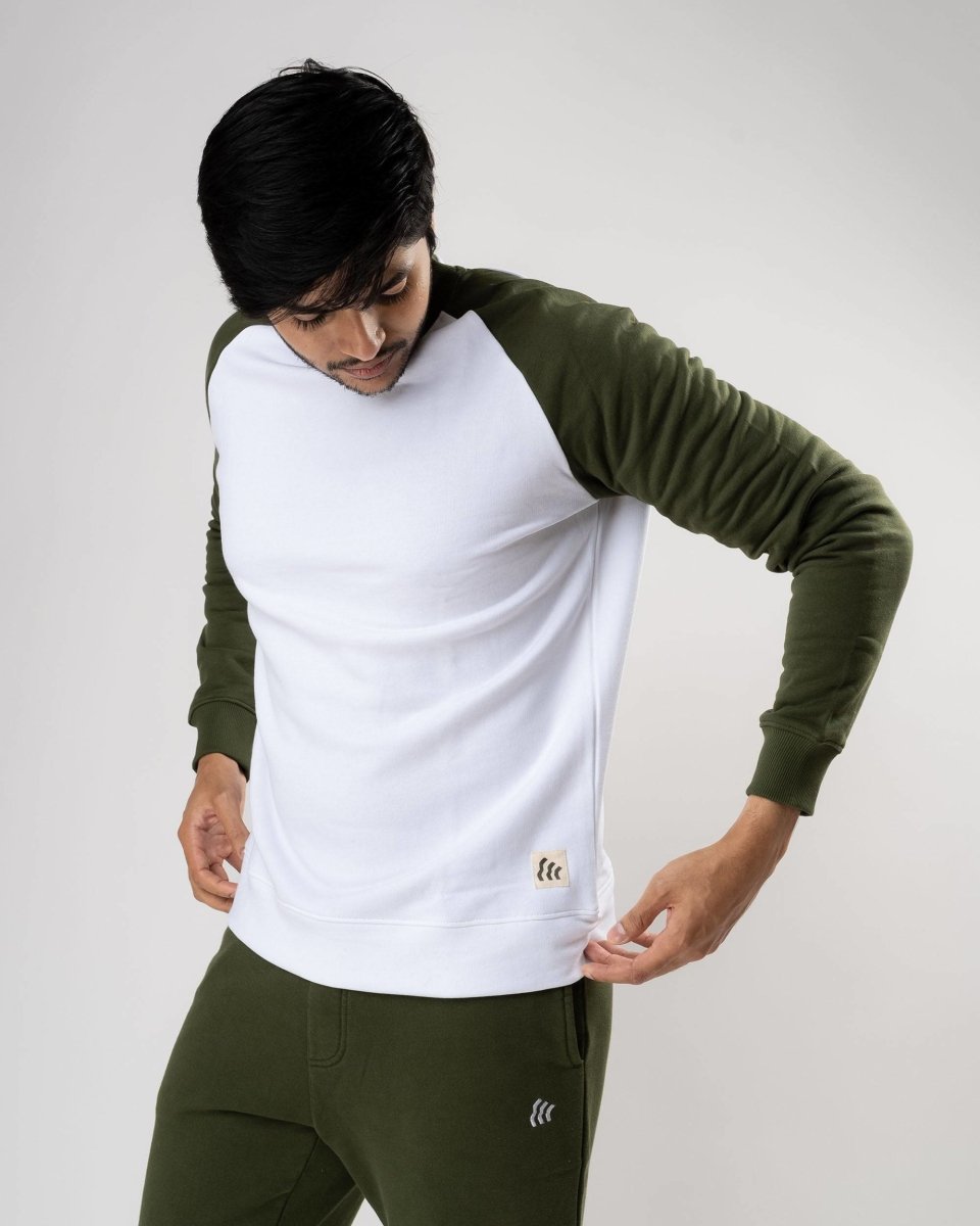 White Raglan Cotton Sweatshirt | Verified Sustainable by Brown Living™