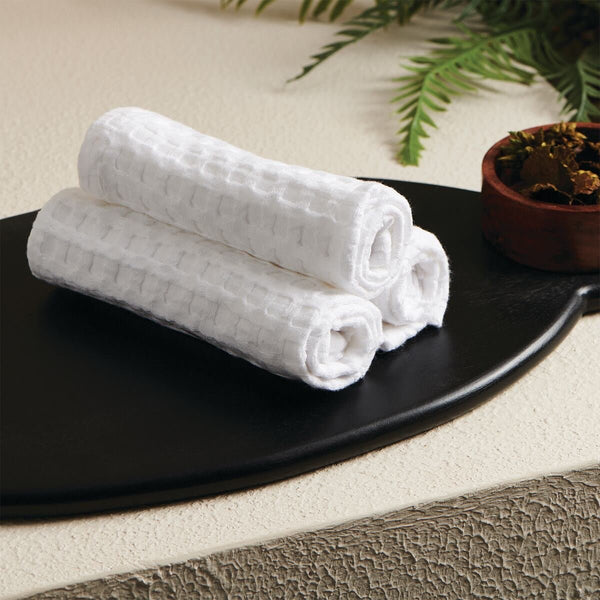 White Textured Waffle Face Towel | Verified Sustainable Bath Linens on Brown Living™