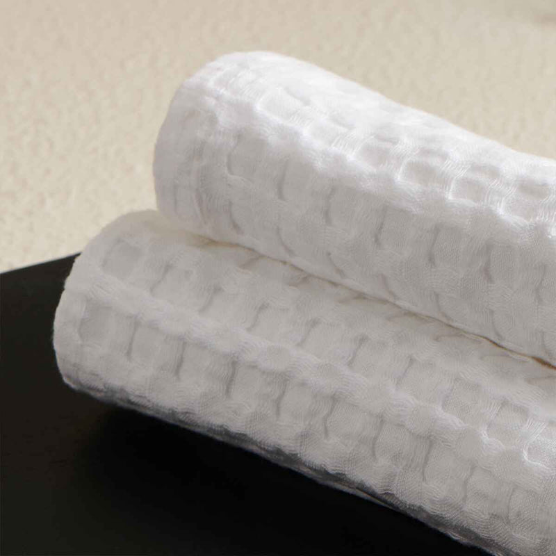 White Textured Waffle Face Towel | Verified Sustainable Bath Linens on Brown Living™
