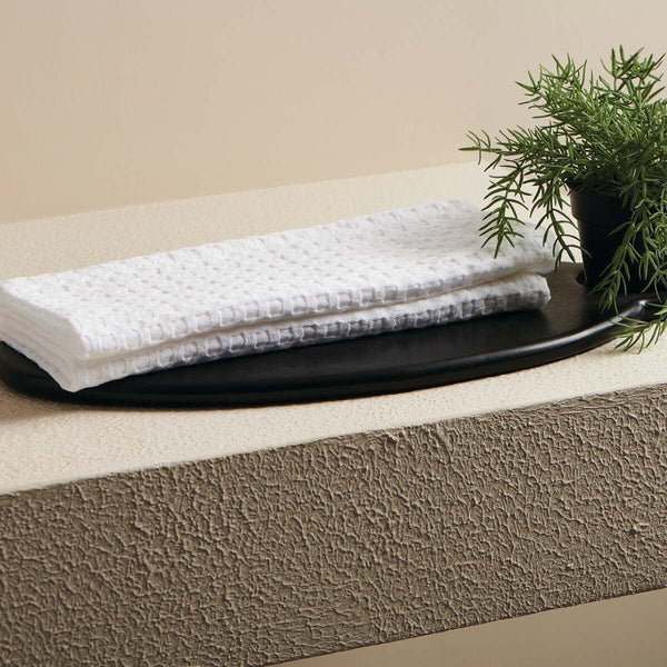 White Textured Waffle Hand Towel | Verified Sustainable Bath Linens on Brown Living™