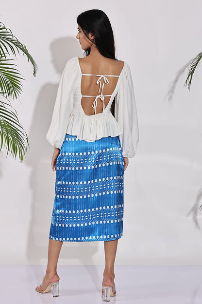 White Tie Up Back Corset Top - Peplum top with baloon sleeves | Verified Sustainable by Brown Living™