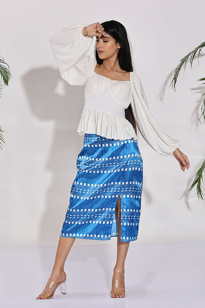 White Tie Up Back Corset Top - Peplum top with baloon sleeves | Verified Sustainable by Brown Living™